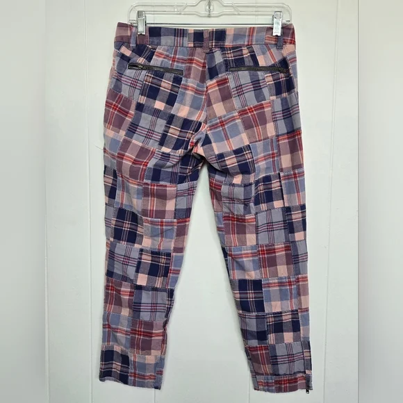 J. Crew Pants Size 2 City Fit Capris Y2K Madras Plaid Patchwork Ankle Zips - Picture 7 of 10